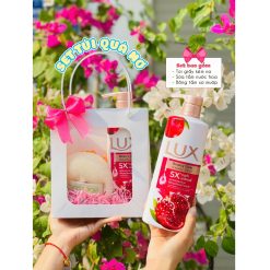 (Quà Tặng 20/11) Set Sữa Tắm Lux Lựu Đỏ (1 Sữa Tắm + Bông Tắm + Túi Giấy)