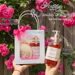 (Quà Tặng 20/10) Set Sữa Tắm Weilaiya Hoa Hồng (1 Sữa Tắm + 1 Bông Tắm + 1 Túi Nơ)