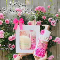 (Quà Tặng 20/10) Set Sữa Tắm Lux Hoa Hồng (1 Sữa Tắm + 1 Bông Tắm + 1 Túi Nơ)